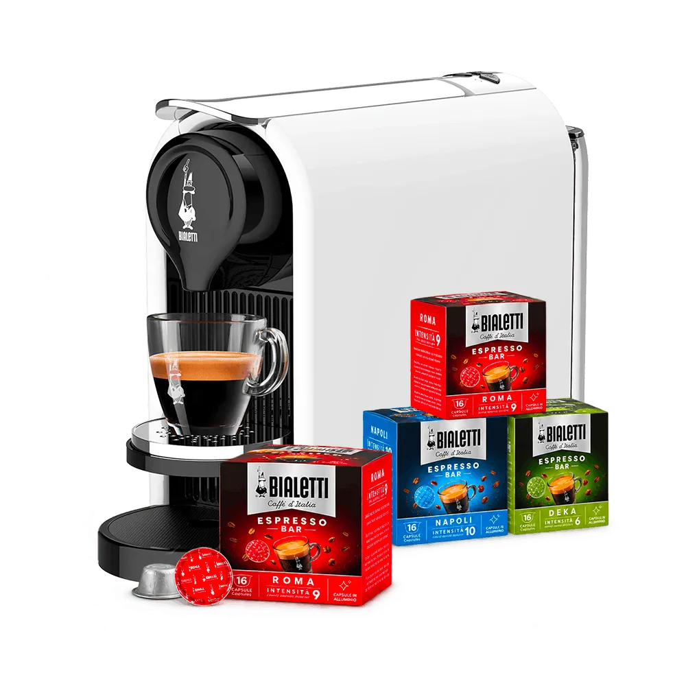 Macchina Gioia Plus Bianca e 4 box di capsule Bialetti