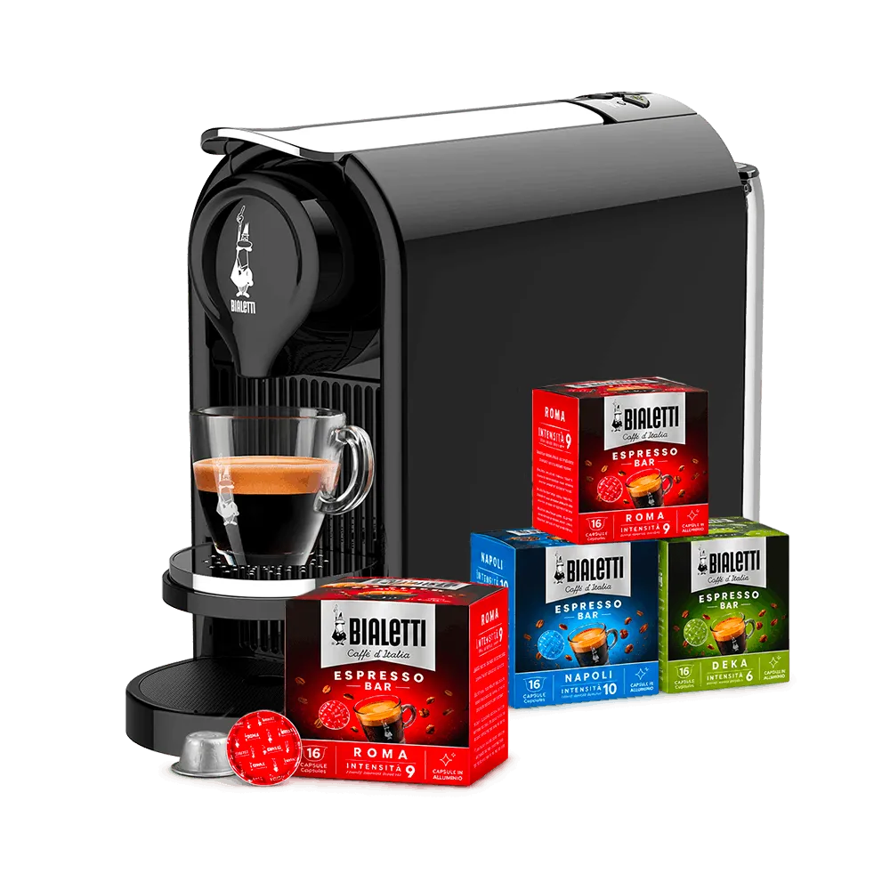 Macchina Gioia Plus Nera e 4 box di capsule Bialetti