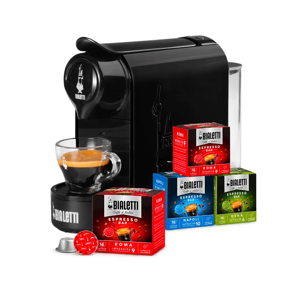 Macchina Espresso Gioia Nera con 4 box capsule Bialetti
