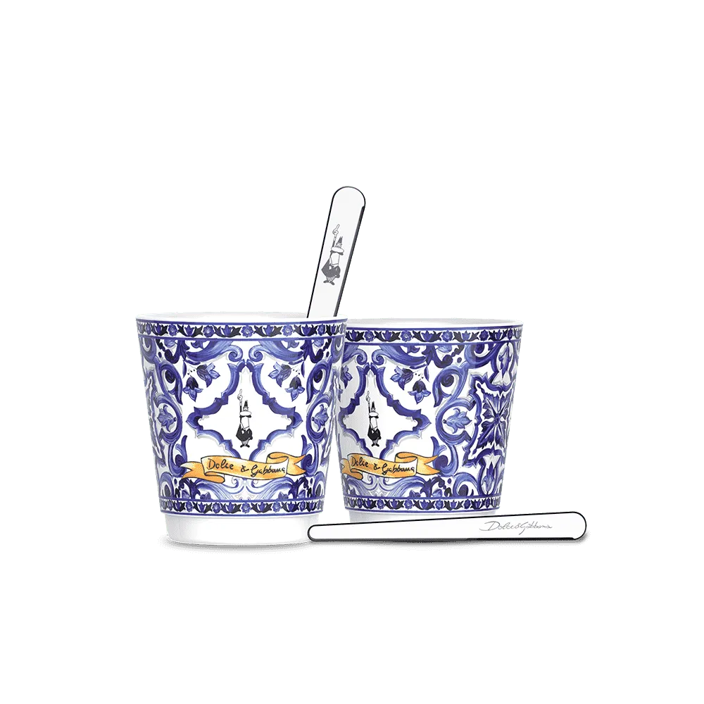 Set 2 bicchierini e 2 palettine argentate Bialetti Blu Mediterraneo
