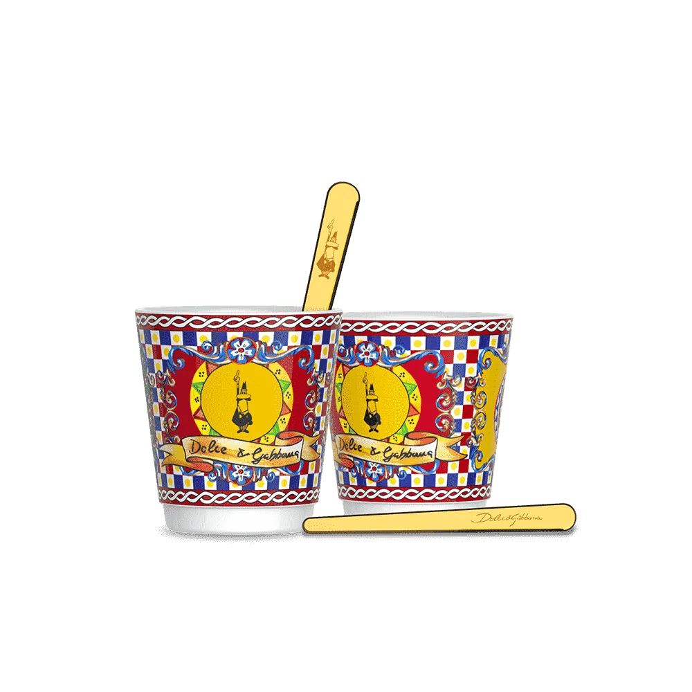 Set 2 bicchierini e 2 palettine dorate Bialetti Carretto Siciliano
